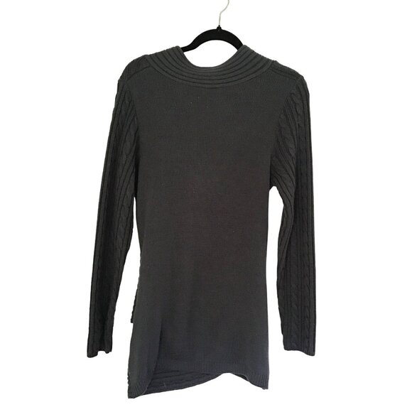 Venus Womens Black Cable Knit Sweater With Asymmetrical Hem & Button Detail Size - Picture 2 of 7